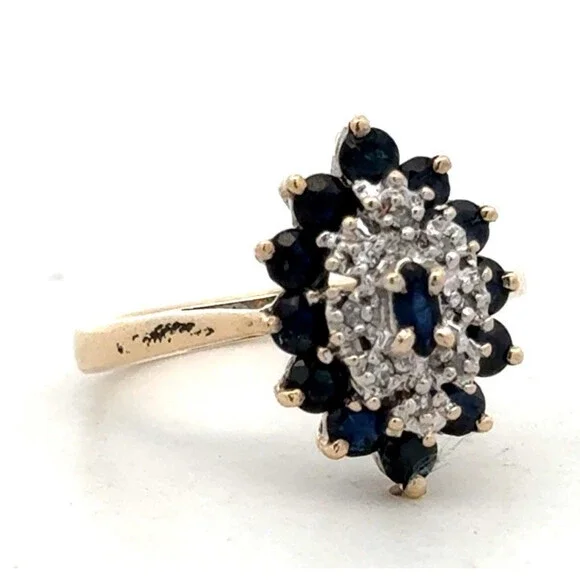 Designer GTR 10KP Yellow Gold Sapphire Diamond Double Halo Oval Cocktail Ring